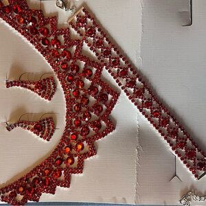 Elegant Red Austrian Crystal Necklace, earrings and bracelet set